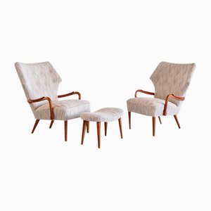 Danish Armchairs in Lelièvre Bouclé, Oak and Teak, 1956, Set of 3