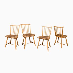 WKS Dining Chairs with Wickerwork Seats by Arno Lambrecht for Wk Möbel, Germany, 1950s, Set of 4