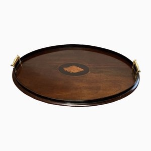 Antique Edwardian Mahogany Inlaid Oval Tea Tray, 1900