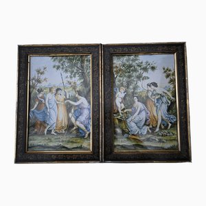 Assiette en Faïence avec Scène Mythologique Castelli, Italie, 1780, Set de 2