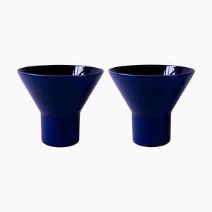 Jarrones KYO grandes de cerámica azul de Mazo Design. Juego de 2