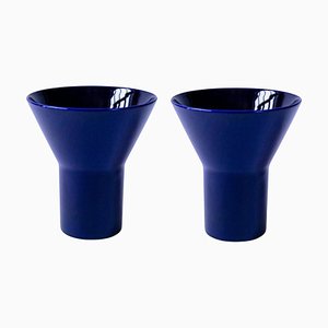 Jarrones KYO medianos de cerámica en azul de Mazo Design. Juego de 2