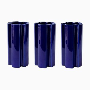 Grands Vases KYO Star en Céramique Bleue par Mazo Design, Set de 3