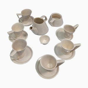 White Ceramic Coffee / Cappuccino Set, 1980s, Set of 15