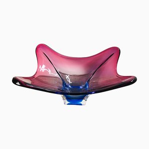 Mid-Century Purple & Blue Murano Glass Bowl Centerpiece from Fratelli Toso, 1970s