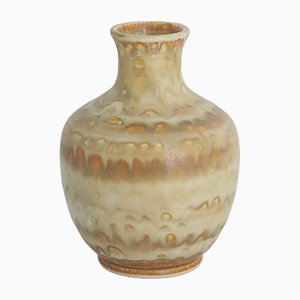 Small Mid-Century Scandinavian Modern Collectible Beige Stoneware Vase by Gunnar Borg for Höganäs Keramik, 1960s