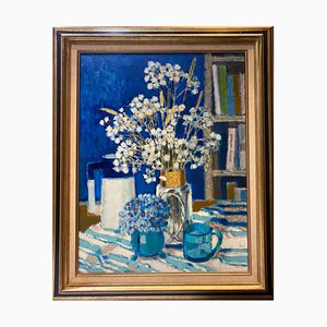 Pierre Poulain, Armonía en azul, años 80, óleo sobre lienzo