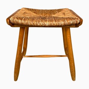 WKS Stool with Wickerwork Seat by Arno Lambrecht for Wk Möbel, Germany, 1950s