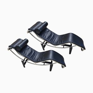 Reclining Loungers in Chrome and Leatherette Structure, Set of 2