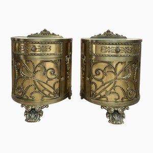 Antique Louis XVI Style Bronze and Brass Showcases or Nightstands, 1890s, Set of 2