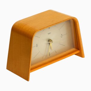 Horloge de Table Electro avec Boîtier Courbé en Contreplaqué de Teck