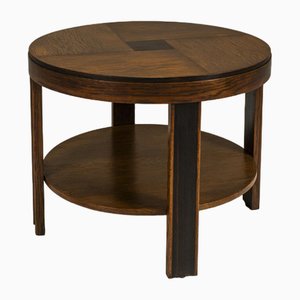 Amsterdam School Round Side Table in Oak and Ebony, Netherlands, 1930s