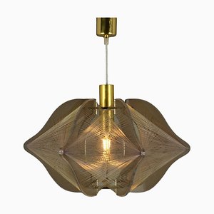 Mid-Century Modern Pendant Lamp in Mauve Acrylic Glass, Wire and Brass, 1970s