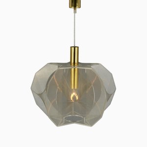 Lampada Mid-Century moderna in vetro acrilico trasparente, filo metallico e ottone, anni '70