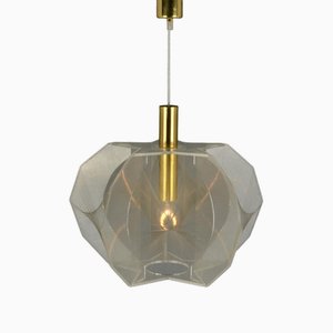Mid-Century Modern Pendant Lamp in Clear Acrylic Glass, Wire and Brass, 1970s