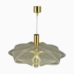 Mid-Century Modern Pendant Lamp in Acrylic Glass, Wire and Brass, 1970s