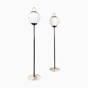 Italian Modern Floor Lamps in Brass, Glass and Metal, 1950s, Set of 2