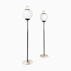 Moderne Italienische Stehlampen aus Messing, Glas & Metall, 1950er, 2er Set