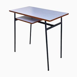 Escritorio italiano moderno de formica azul y metal negro, años 60