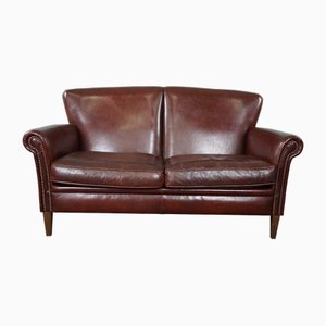 2-Seater Sofa in Dark Brown Sheep Leather