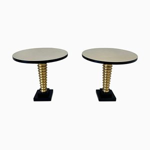 Italian Art Deco Style Parchment, Gold Leaf and Black Lacquer Coffee Tables, 1980s, Set of 2