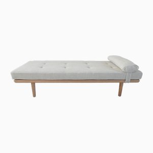 Sofá cama GE19 de roble y lino de Hans Wegner para Getama, Dinamarca, 1956