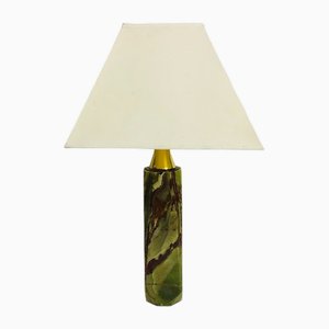 Mid-Century Table Lamp with Green Onyx Stone and White Shade, 1960s