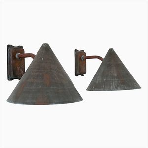 Tratten Wall Lights in Patinated Copper by Hans-Agne Jakobsson for Hans-Agne Jakobsson AB Markaryd, Sweden, 1954, Set of 2