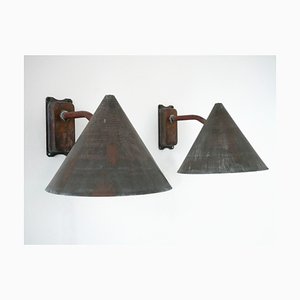 Tratten Wall Lights in Patinated Copper by Hans-Agne Jakobsson for Hans-Agne Jakobsson AB Markaryd, Sweden, 1954, Set of 2