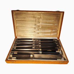 Pre-War Licot Namur Plates and Knives in Case, Set of 10
