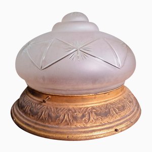 Lampada da soffitto grande in cristallo e ottone di Val Saint-Lambert, Belgio, fine XIX-inizio XX secolo