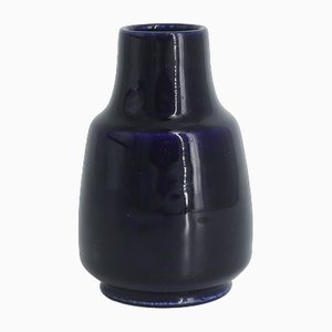 Small Mid-Century Scandinavian Modern Collectible Dark Navy Blue Stoneware Vase by Gunnar Borg for Höganäs Keramik, 1960s