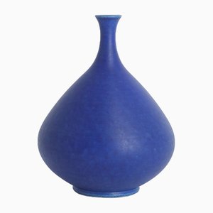 Petit Vase Mid-Century Scandinave en Grès Cobalt par Gunnar Borg pour Höganäs Ceramics, 1960s