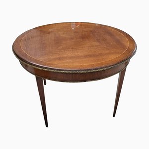 Table d'Appoint Ronde avec Bordures et Marqueterie en Bronze