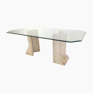 Vintage Travertine Dining Table in the style of Carlo Scarpa, 1970s