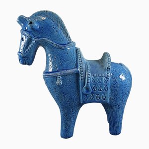 Große blaue Pferdefigur von Aldo Londi für Bitossi, 1960er