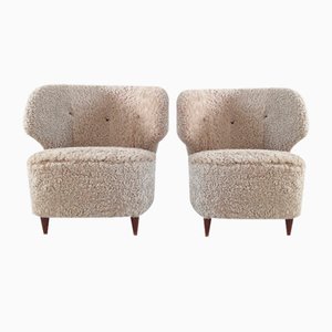 Lounge Chairs in Sheepskin by Carl-Johan Boman for Oy Boman AB, Finland, 1940s, Set of 2