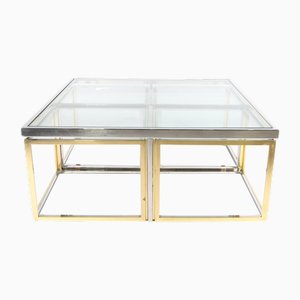 Large Chromed and Gilded Metal Coffee Table, 1970s