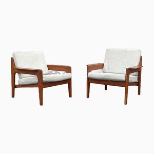 Lounge Chairs in Teak and Beige Fabric by Arne Wahl Iversen for Komfort, 1960s, Set of 2