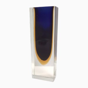 Vase Sommerso Vintage en Verre de Murano Bleu et Jaune par Flavio Poli, 1960s