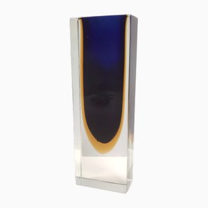 Vintage Blue and Yellow Sommerso Murano Glass Vase by Flavio Poli, 1960s
