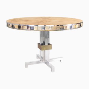Chrome and Brass Table with Suede Top, 1970s