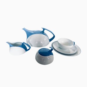 Servizio da tè Tac blu/bianco di Walter Gropius per Rosenthal, 1980, set di 23