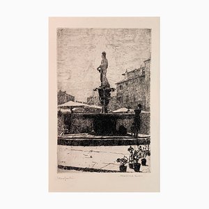 Ettore Beraldini, Blick auf den Brunnen Madonna Verona, 1928, Radierung