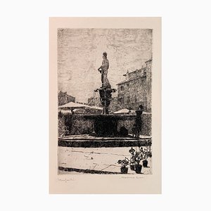 Ettore Beraldini, View of the Madonna Verona Fountain, 1928, Etching