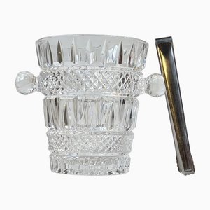 Cubitera italiana moderna de cristal tallado con pinza, años 60. Juego de 2