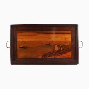 Maritime Landscape Marquetry Tray, 1890s