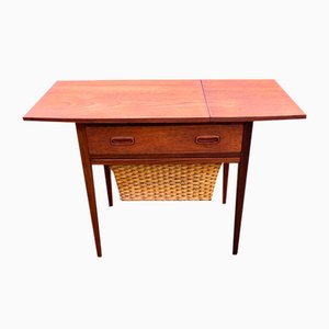 Danish Teak Sewing Table with Wicker Basket by Borge Mogensen for Bornholm