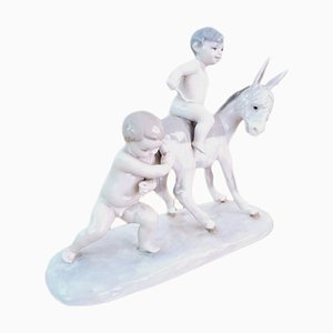 Children with Donkey Figurine in Porcelain from Lladro, Spain, 1960s