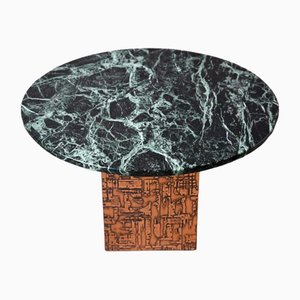 Vintage Brutalist Coffee Table in Marble with Copper Foot